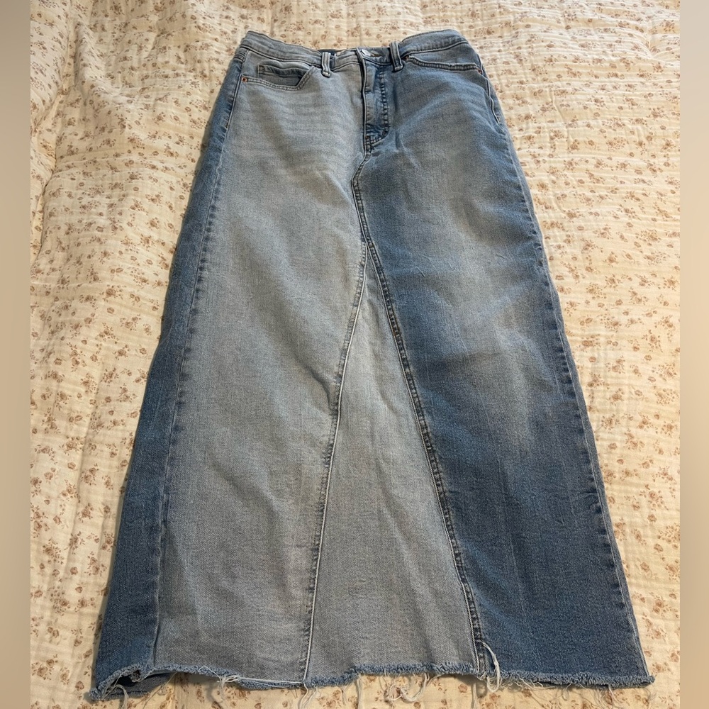 Jessica Simpson Two-Tone Denim Maxi Skirt in Light and Dark Blue